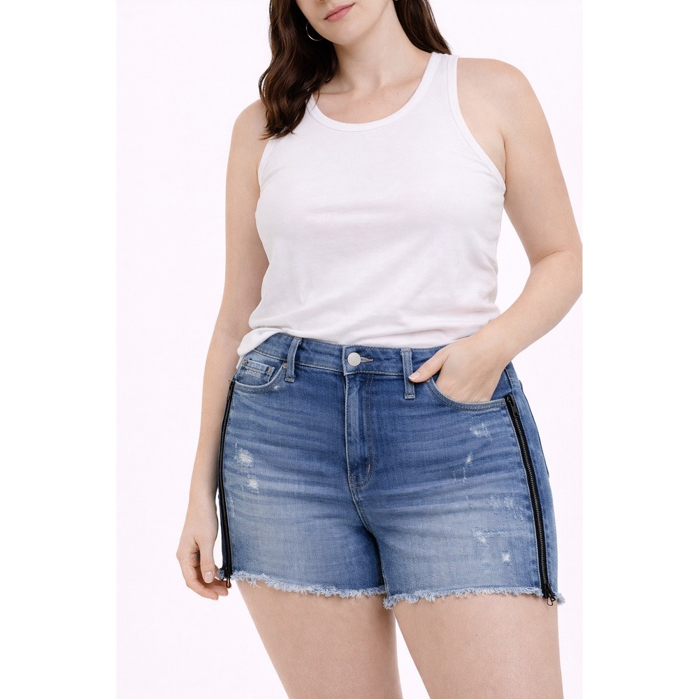 Rock‎ & Republic Shorts Womens 4 Blue Denim Side Zip Raw Hem Hula Rocker Cutoff